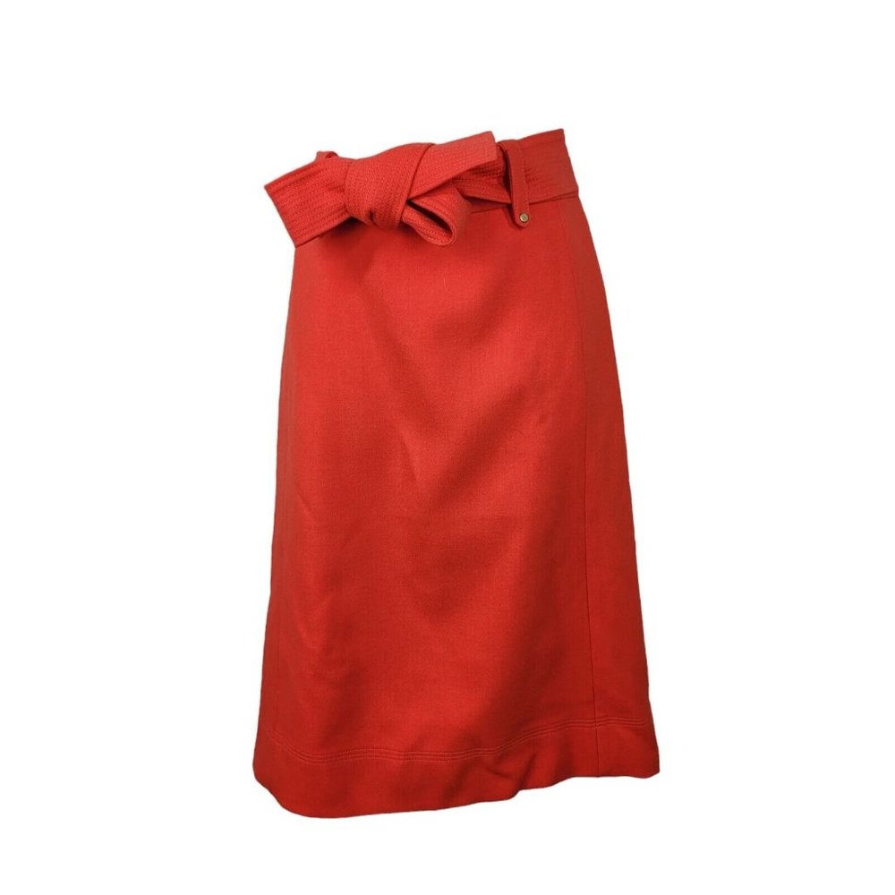 NEW J. Crew Double Serge Wool Skirt Orange Flame Size 2 Belted Lined Career - Picture 2 of 10